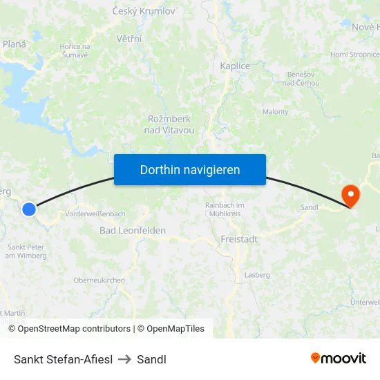 Sankt Stefan-Afiesl to Sandl map