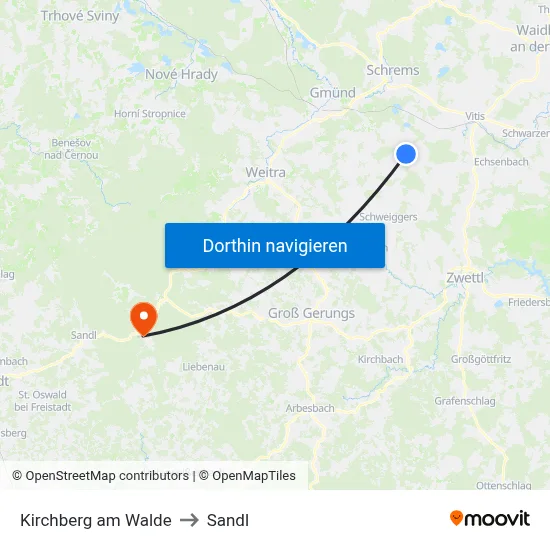 Kirchberg am Walde to Sandl map