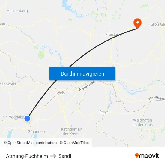 Attnang-Puchheim to Sandl map