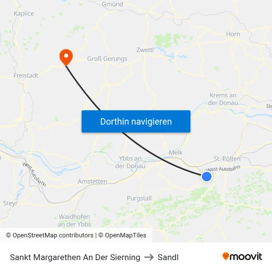 Sankt Margarethen An Der Sierning to Sandl map