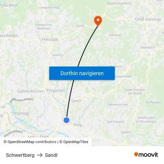 Schwertberg to Sandl map