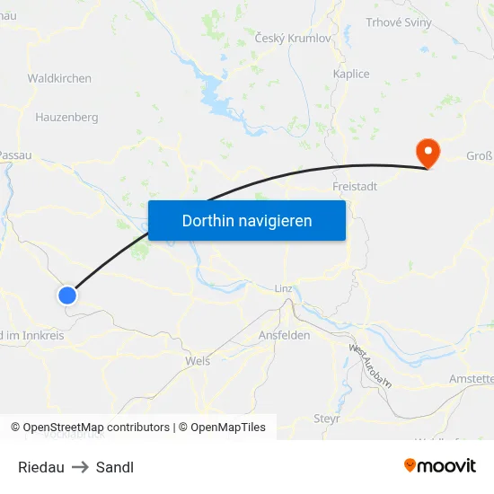 Riedau to Sandl map