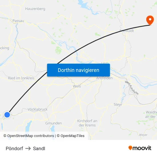 Pöndorf to Sandl map