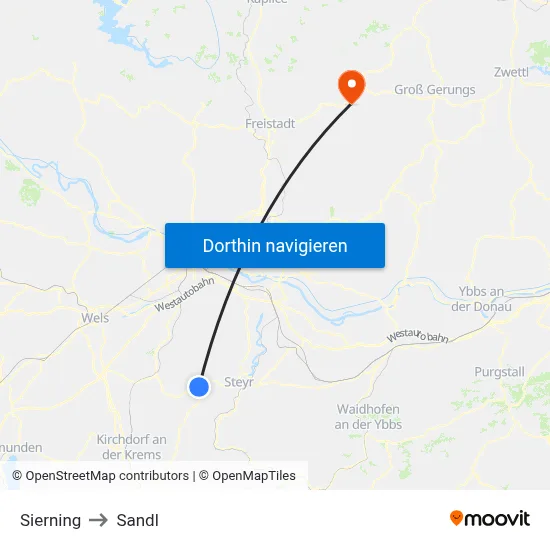 Sierning to Sandl map