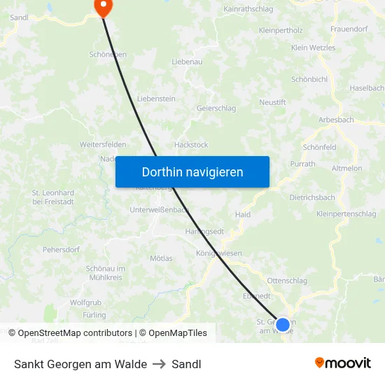 Sankt Georgen am Walde to Sandl map