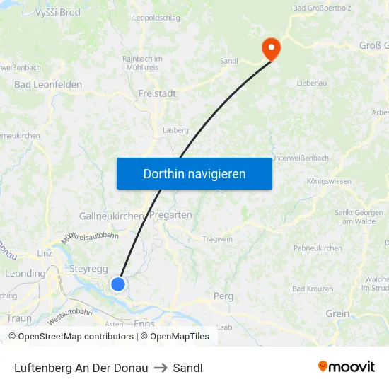 Luftenberg An Der Donau to Sandl map