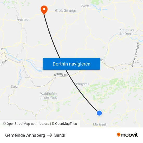 Gemeinde Annaberg to Sandl map