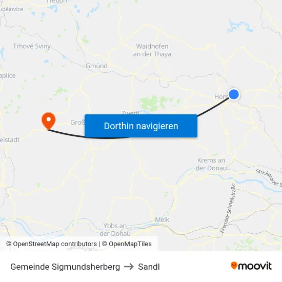 Gemeinde Sigmundsherberg to Sandl map