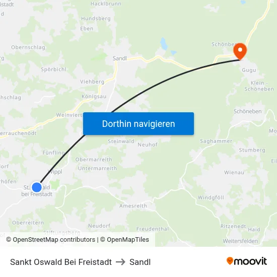 Sankt Oswald Bei Freistadt to Sandl map