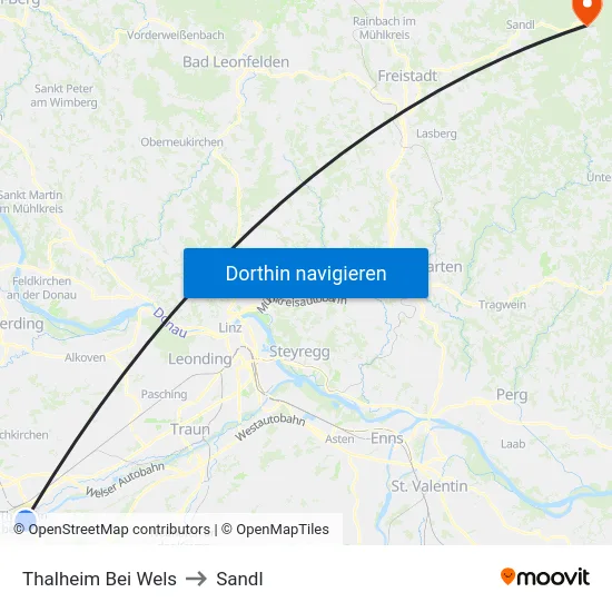 Thalheim Bei Wels to Sandl map