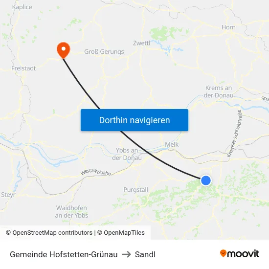 Gemeinde Hofstetten-Grünau to Sandl map