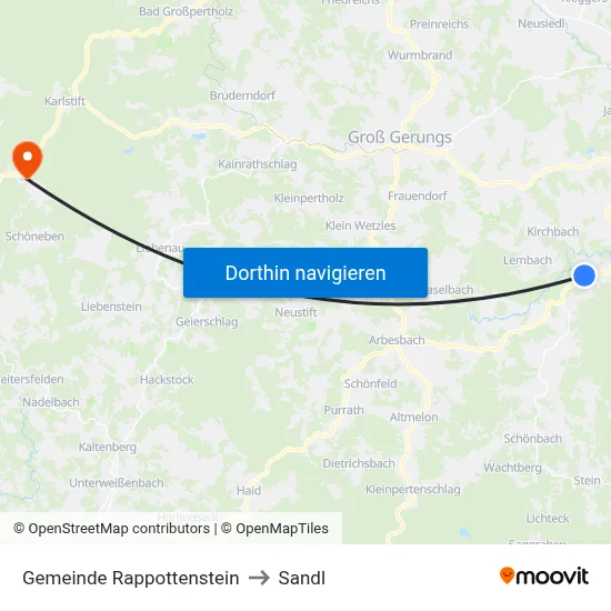 Gemeinde Rappottenstein to Sandl map