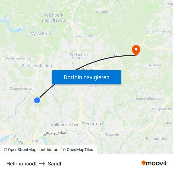 Hellmonsödt to Sandl map