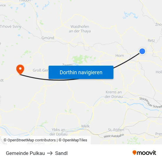 Gemeinde Pulkau to Sandl map