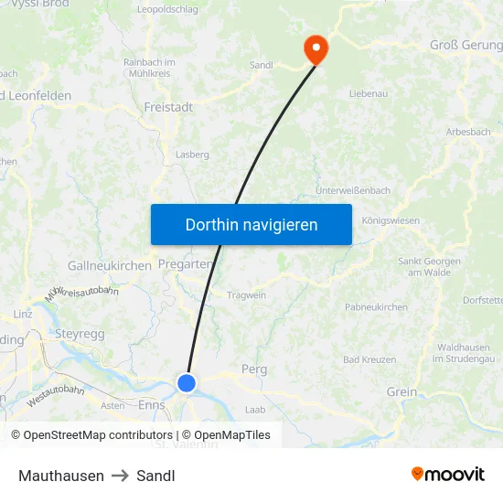 Mauthausen to Sandl map