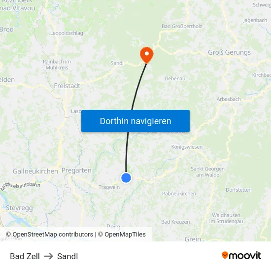 Bad Zell to Sandl map