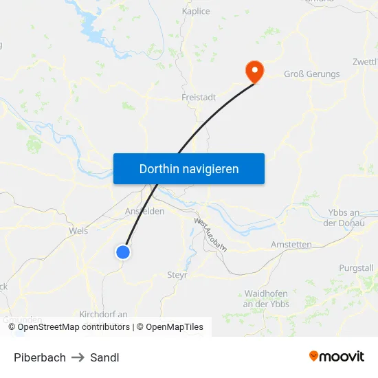 Piberbach to Sandl map