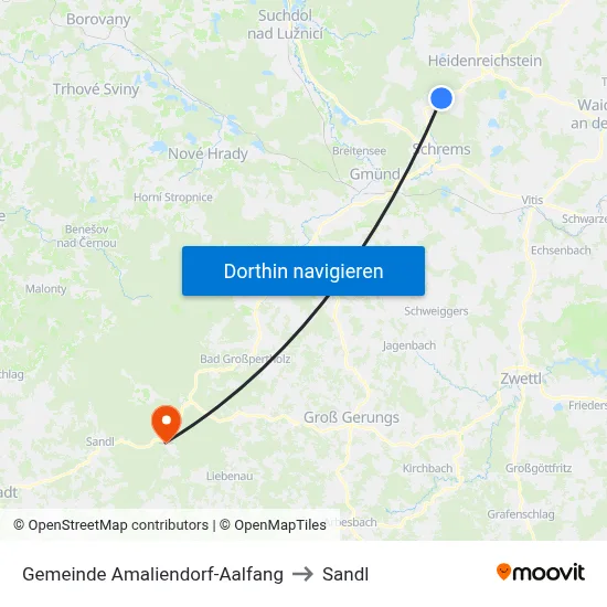 Gemeinde Amaliendorf-Aalfang to Sandl map
