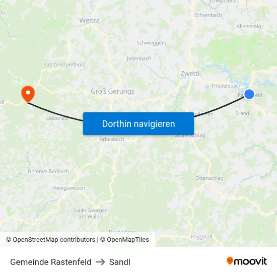 Gemeinde Rastenfeld to Sandl map
