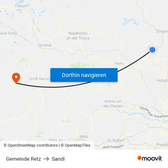 Gemeinde Retz to Sandl map