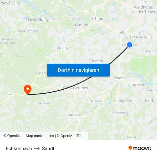 Echsenbach to Sandl map
