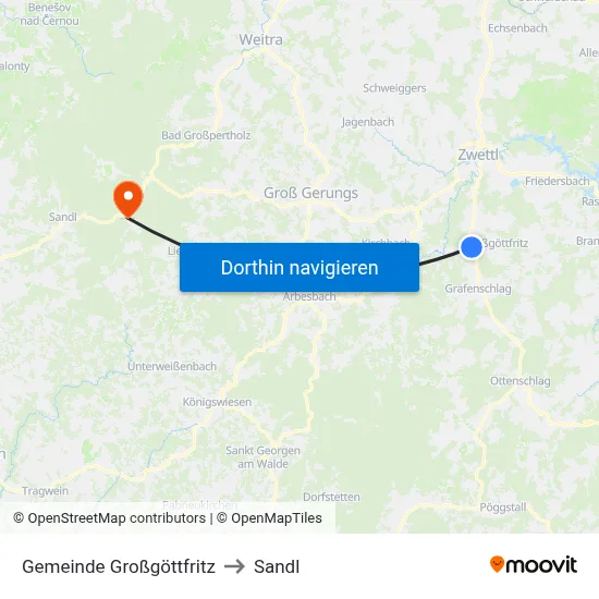 Gemeinde Großgöttfritz to Sandl map