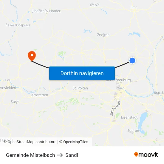 Gemeinde Mistelbach to Sandl map