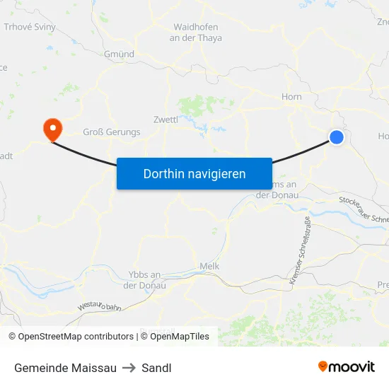 Gemeinde Maissau to Sandl map