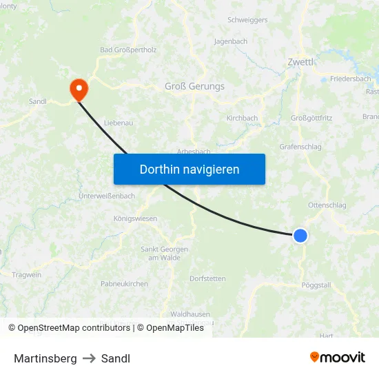 Martinsberg to Sandl map
