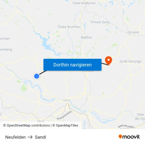 Neufelden to Sandl map