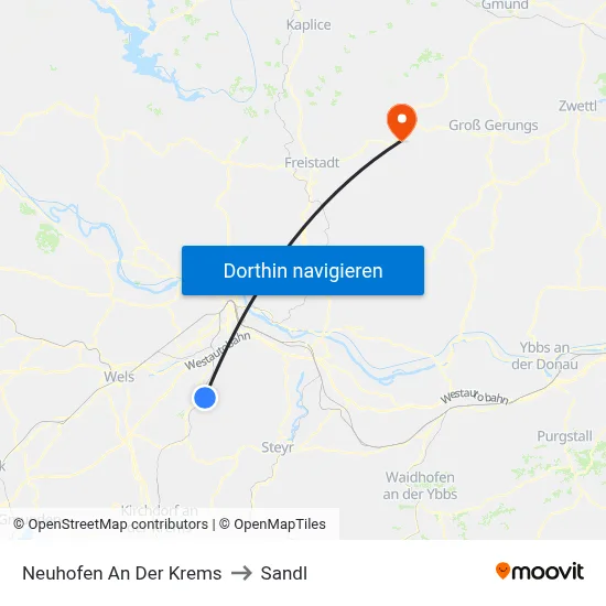 Neuhofen An Der Krems to Sandl map