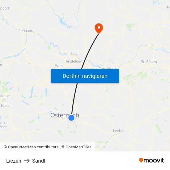 Liezen to Sandl map