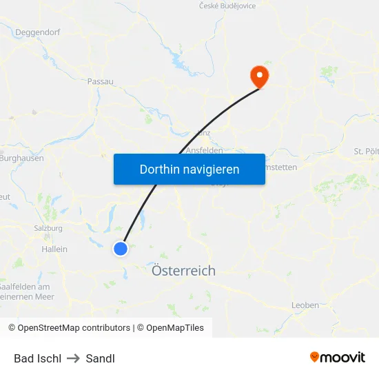 Bad Ischl to Sandl map