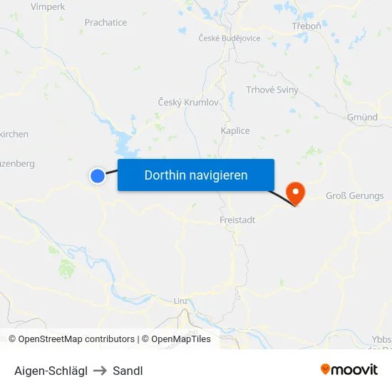 Aigen-Schlägl to Sandl map
