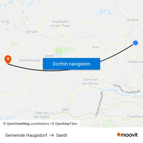 Gemeinde Haugsdorf to Sandl map