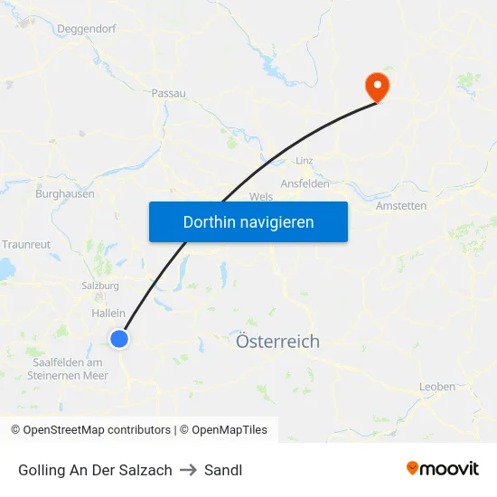 Golling An Der Salzach to Sandl map