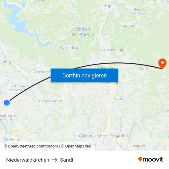 Niederwaldkirchen to Sandl map