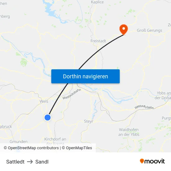 Sattledt to Sandl map