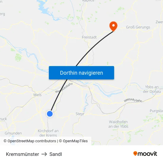 Kremsmünster to Sandl map