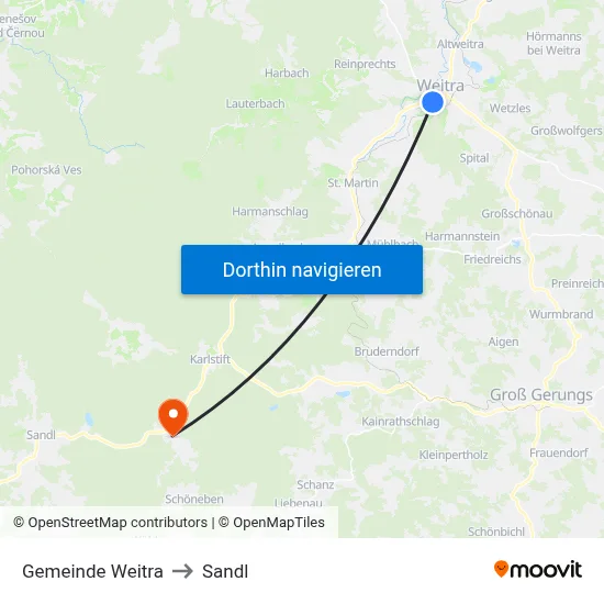 Gemeinde Weitra to Sandl map