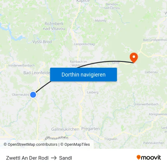 Zwettl An Der Rodl to Sandl map