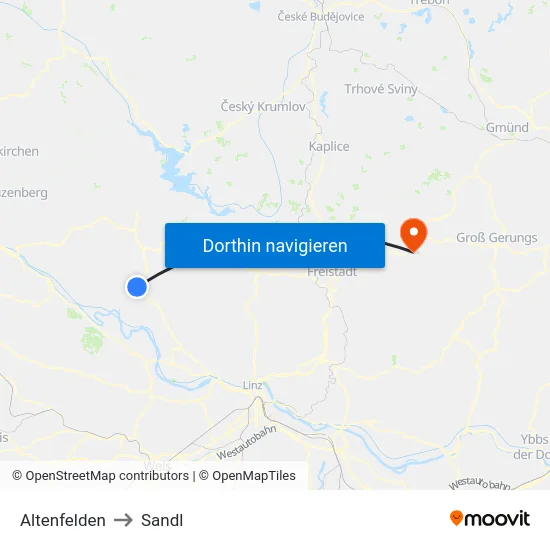 Altenfelden to Sandl map
