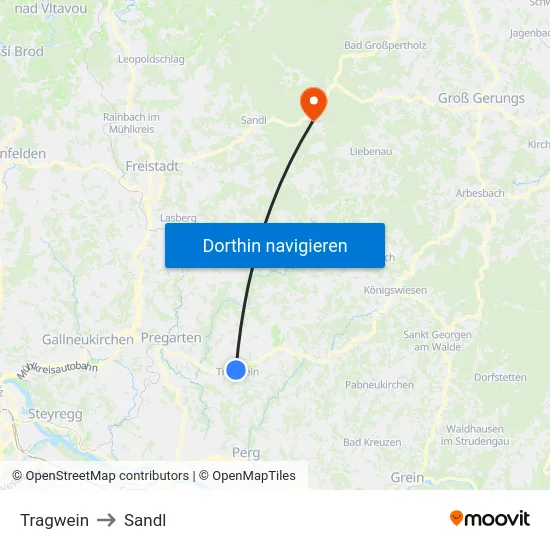 Tragwein to Sandl map