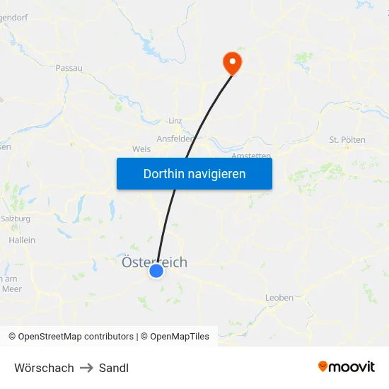 Wörschach to Sandl map