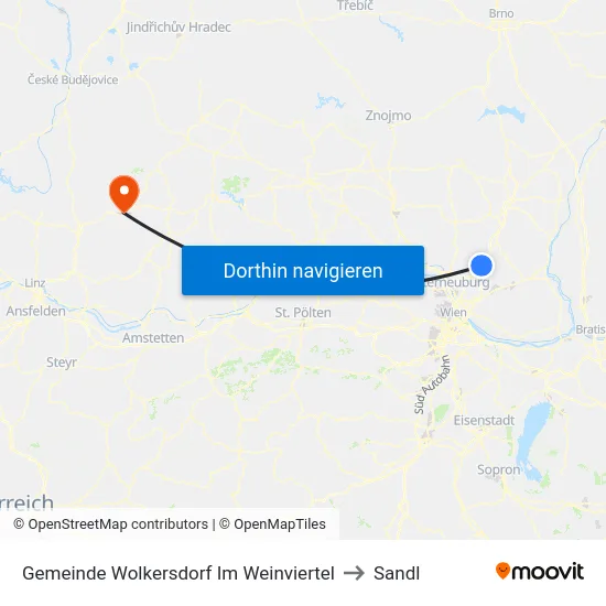 Gemeinde Wolkersdorf Im Weinviertel to Sandl map