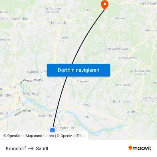 Kronstorf to Sandl map