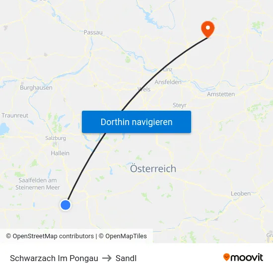 Schwarzach Im Pongau to Sandl map