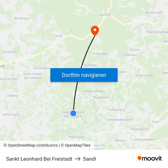 Sankt Leonhard Bei Freistadt to Sandl map