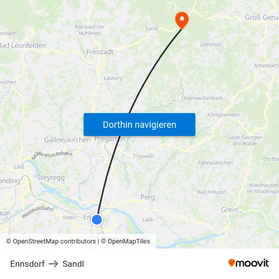 Ennsdorf to Sandl map