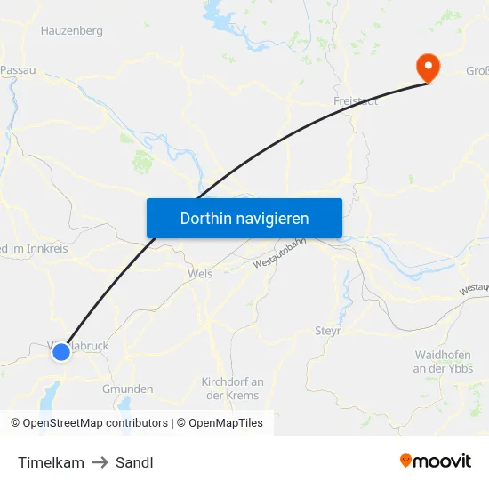 Timelkam to Sandl map